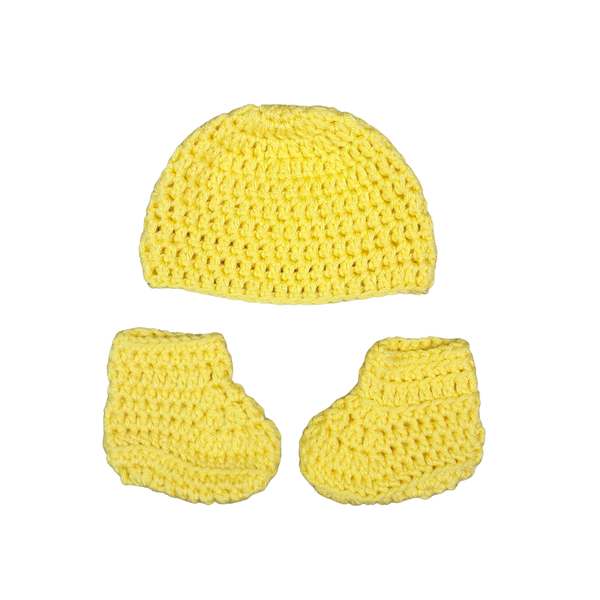 Yellow Newborn Baby Beanie & Booties