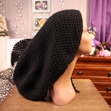 XL Black Drawstring Tam | Slouchy Hat