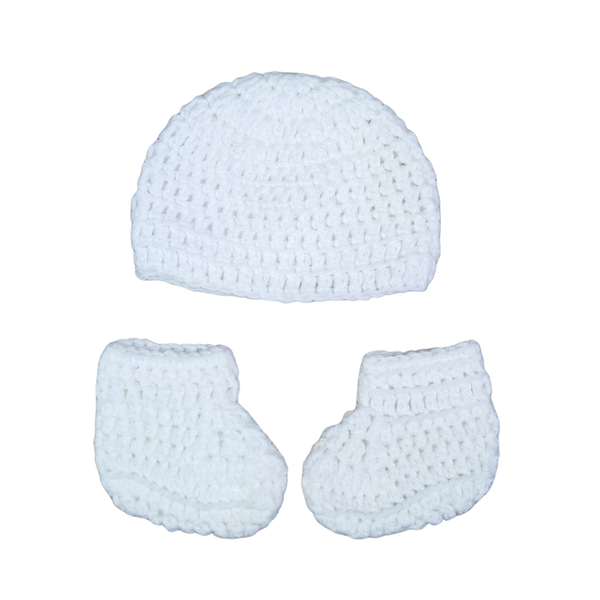 White Newborn Baby Beanie & Booties