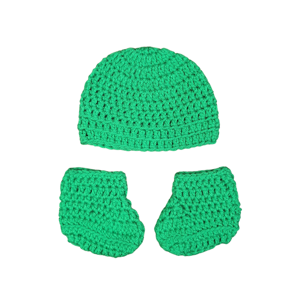 Green Newborn Baby Beanie & Booties