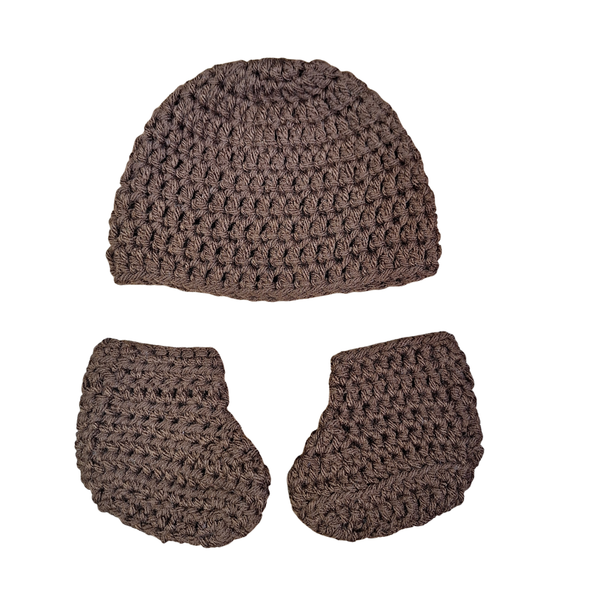 Brown Newborn Baby Beanie & Booties