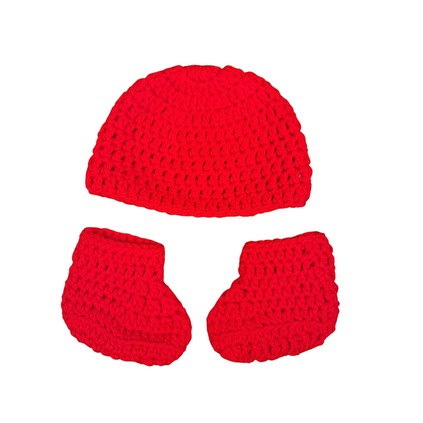 Red Newborn Baby Beanie & Booties